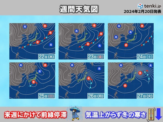 来週にかけて前線停滞　冬の寒さ続く