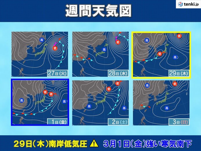 29日(木)～3月1日(金)　南岸低気圧