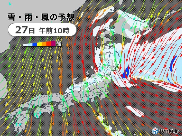 27日の全国天気　全国的に北よりの風強まる　東北北部太平洋側など大雪・暴風に警戒