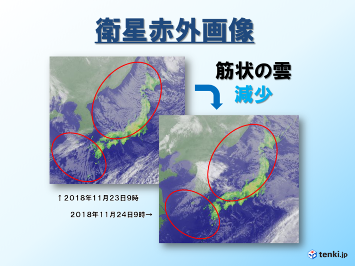 日本海の「筋状の雲」に注目