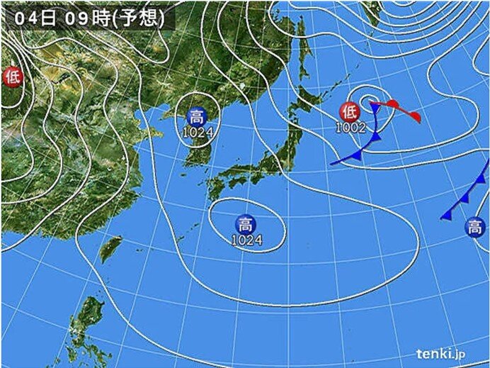 明日4日　北陸付近は雷雲が発生しやすい