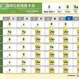 週間花粉飛散予測　関東～九州で大量飛散　雨の後は特に注意