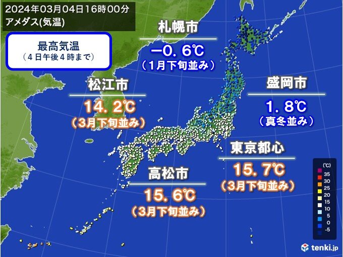 4日は列島で季節くっきり　関東から西は春本番　北陸から北は真冬