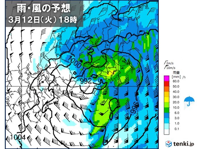 12日　関東の沿岸部は激しい雨や暴風　雨のピークが帰宅時間に重なる所も