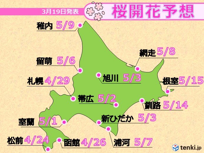 4月　桜前線は4月下旬に北海道へ