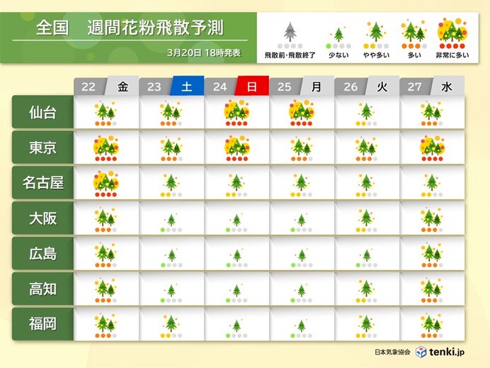 明日は関東や東海で花粉が「非常に多い」予想　次第にスギ花粉からヒノキ花粉へ