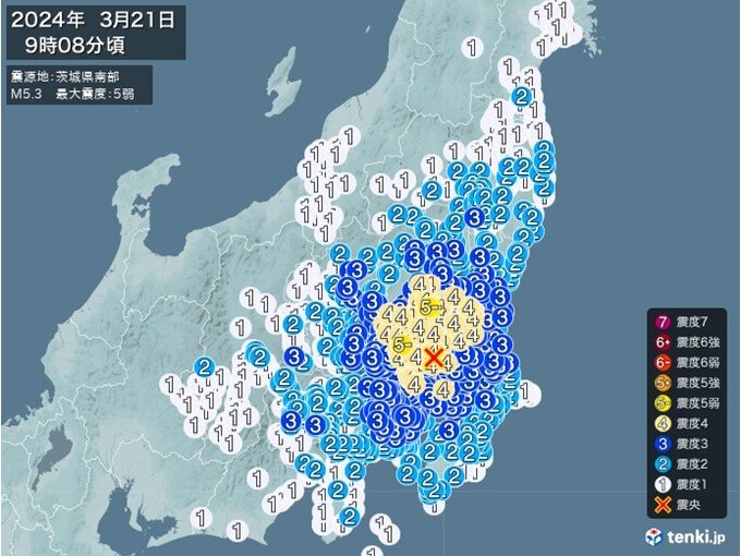 今朝　関東で最大震度5弱を観測