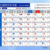 2週間天気　桜の開花ラッシュに　3月末～4月スタートは暖かくお花見日和も