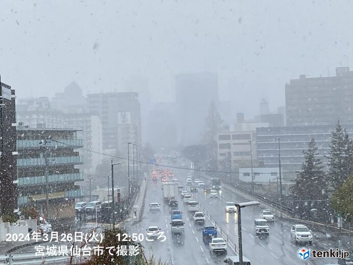 ブライトバンドが出現　仙台は雪に