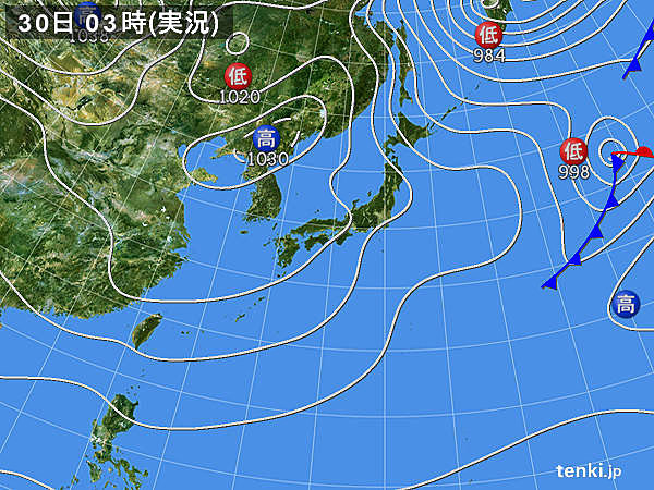 30日も　冬の天気分布　北は吹雪