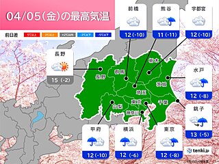 関東　今日5日は朝の通勤時を中心に所々で雨　寒さ戻り「花冷え」　土日のお花見は