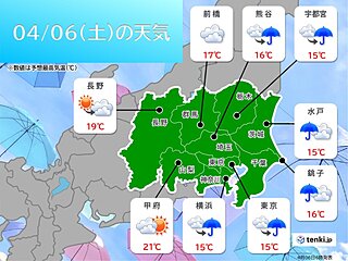 今日6日(土)の関東地方　所々でにわか雨　空気ヒンヤリ　お花見には雨具と上着を