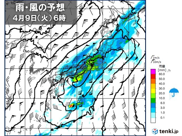 太平洋側　明日9日(火)にかけて大雨の所も