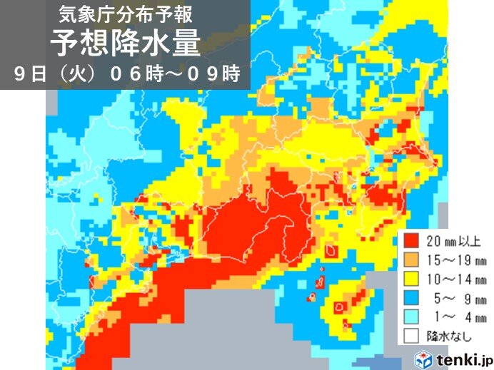 明日9日静岡県を中心に警報級の大雨の恐れ