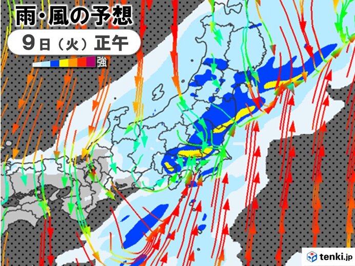 明日9日(火)　東京都心など警報級の大雨の恐れ