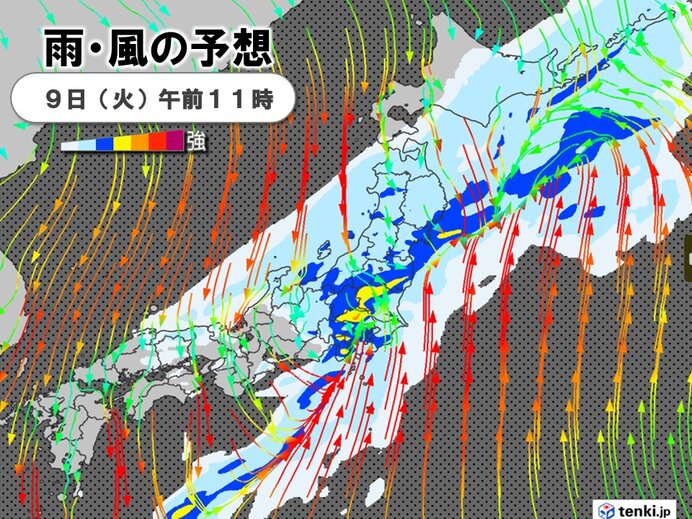 9日(火)　東海は朝の通勤時間帯　東京都心など関東は昼前後ピーク