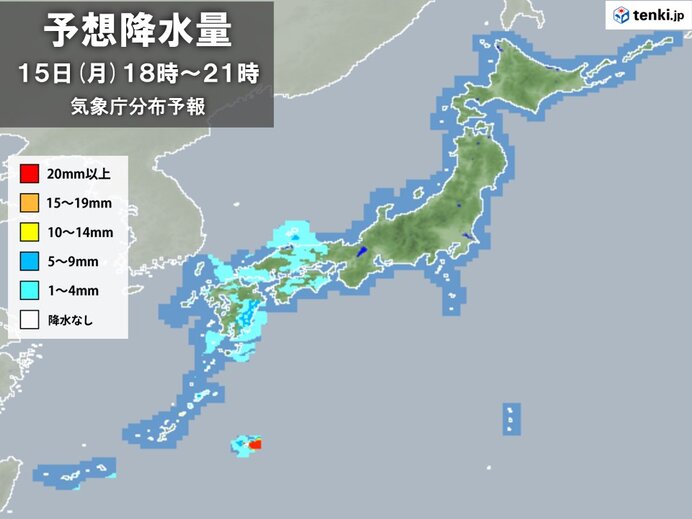 近畿～九州は雨エリアが次第に拡大