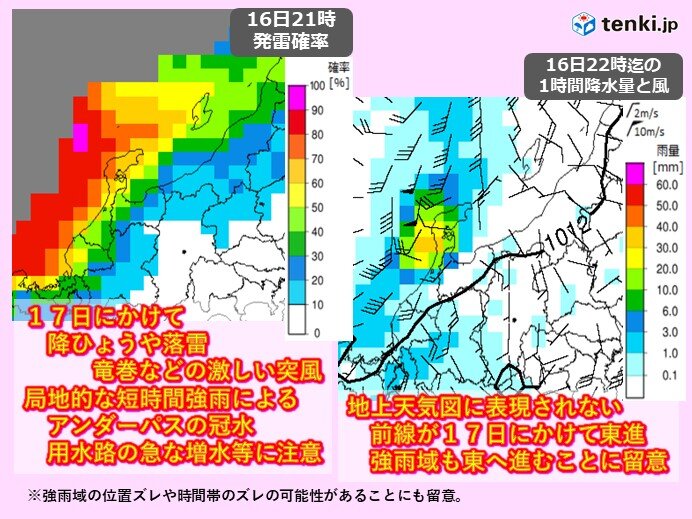 北陸　17日にかけて大気非常に不安定　竜巻などの激しい突風　短時間強雨に注意