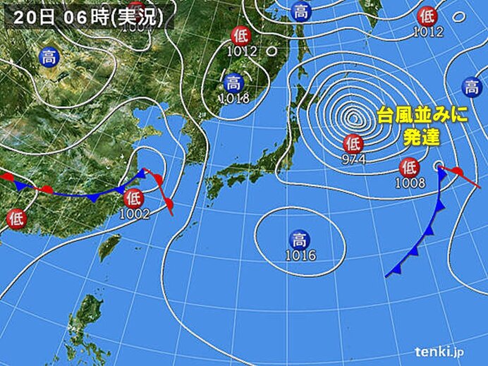 低気圧が台風並みに発達　釧路・根室地方に暴風警報発表中
