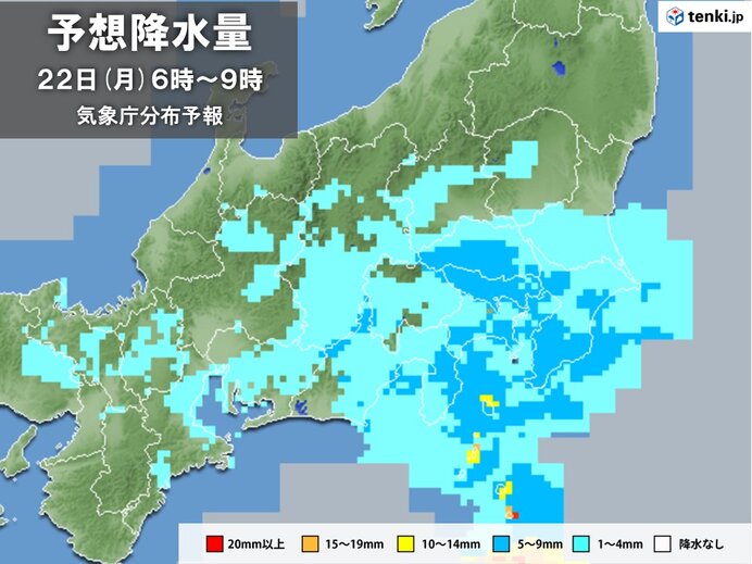 22日(月)　関東は本降りの雨　気温ダウン