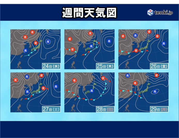 【前半】24日(水)～25日(木)は傘の出番　26日(金)以降は夏日続出