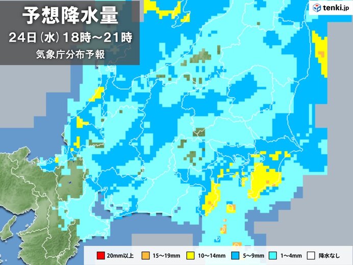明日24日　広く本降りの雨