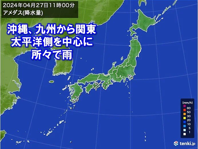 太平洋側を中心に雨　明け方は沖縄でどしゃ降りの雨も