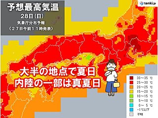 関西　ゴールデンウィークの天気　28日(日)は真夏日の所も　熱中症に注意を