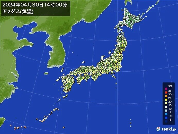 暑さ落ち着く　夏日は太平洋側の一部