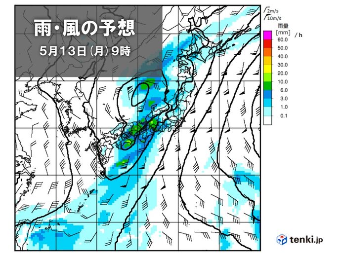 12日(日)～13日(月)は雨や風が強まる