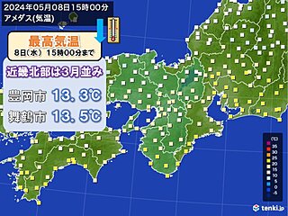 関西　今日は寒いくらいの所も　明日もあまり気温は上がらず　明後日から暑さ戻る