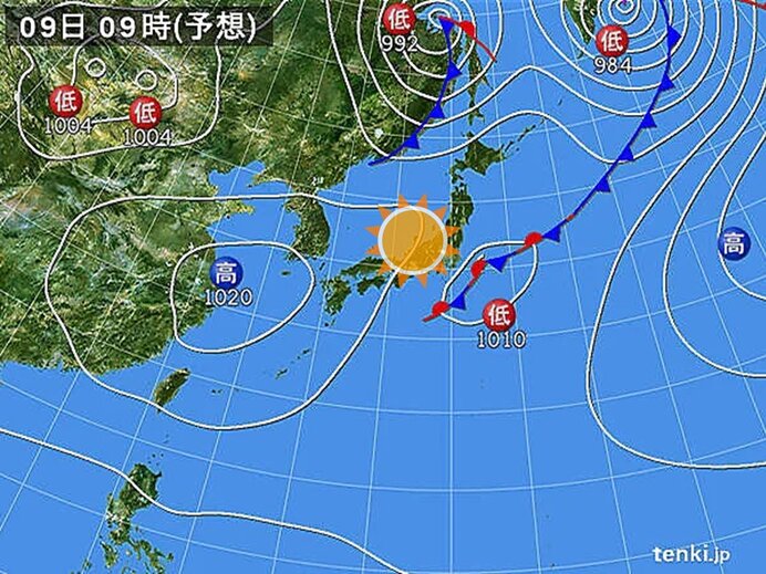 明日9日(木)　広い範囲で晴れる　過ごしやすい陽気