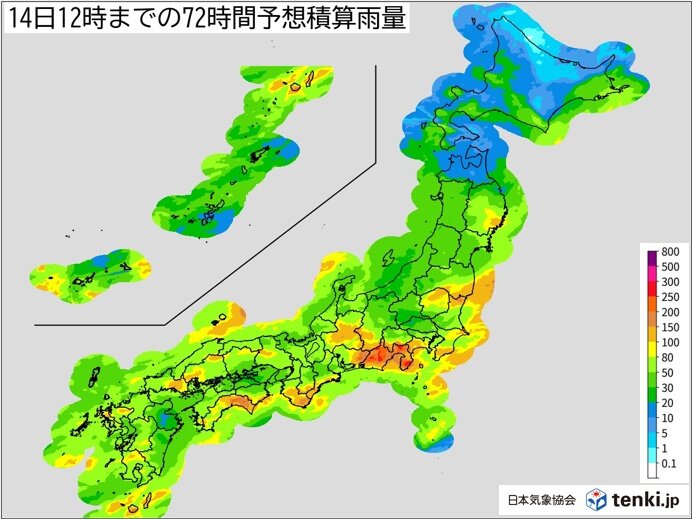 13日(月)　近畿～東北で警報級大雨の恐れ