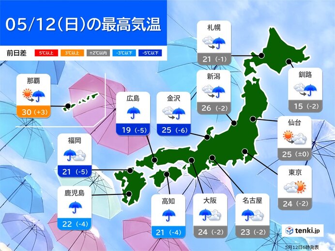 12日(日)　西日本を中心に大雨に警戒