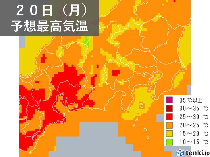 東海　午後は気温上昇で昨日19日との寒暖差大　2週間天気　蒸し暑い日が多くなる