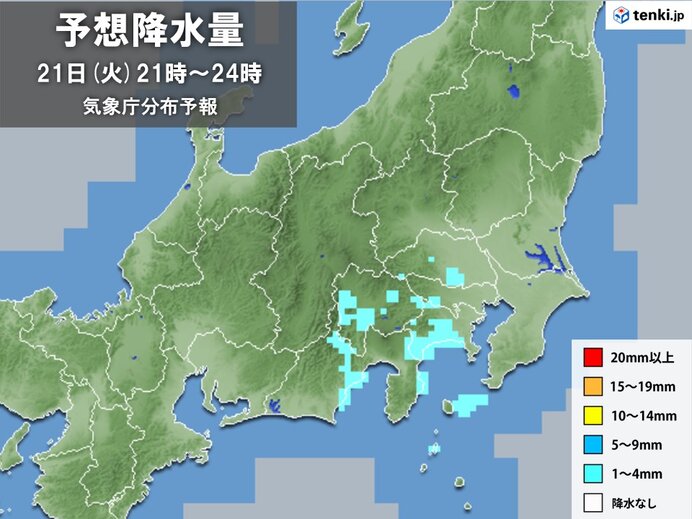 関東地方の天気　夜は所々で雨