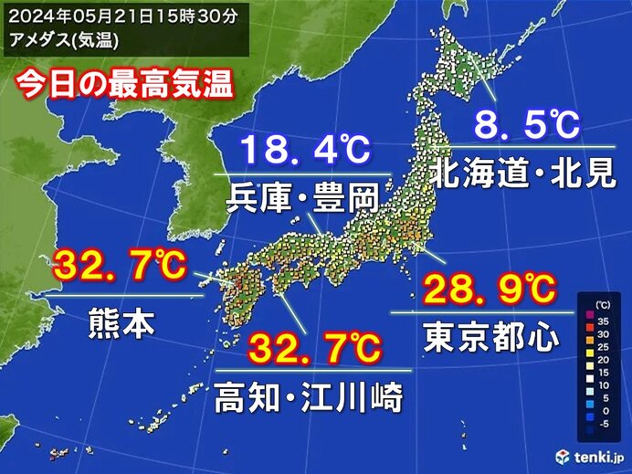 東京都心で今シーズンの最高気温を観測