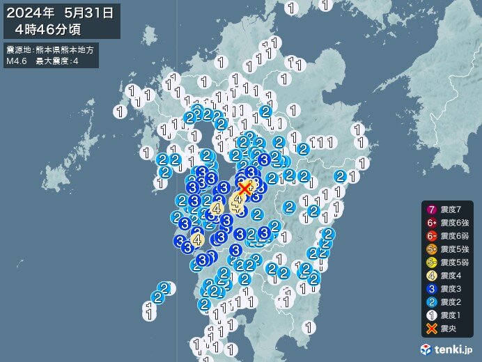 熊本県、鹿児島県で震度4の地震　津波の心配なし