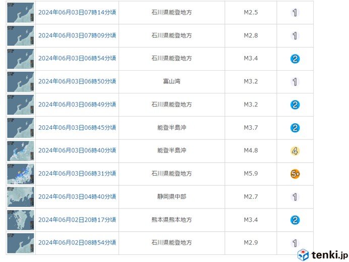 今朝　輪島市・珠洲市で震度5強