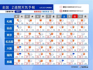 4日も雷雨に注意　5日以降は晴れる日多い　九州から東北の梅雨入りは?　2週間天気