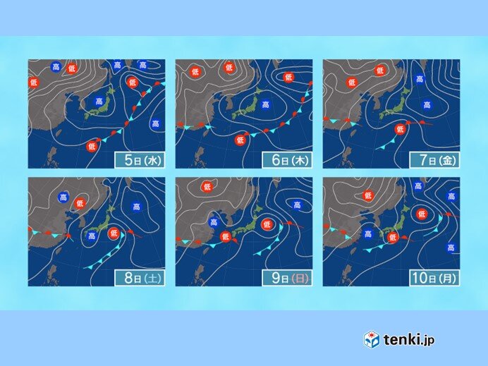 5日(水)～10日(月)　週末にかけて比較的カラッとした暑さの日が多い