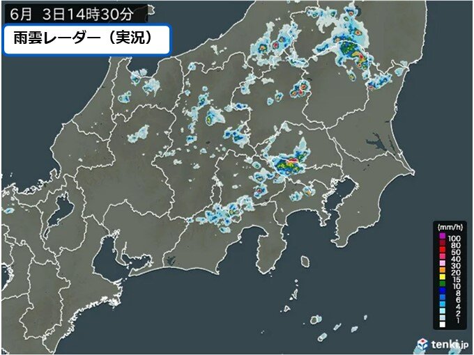 関東で雨雲が発達中