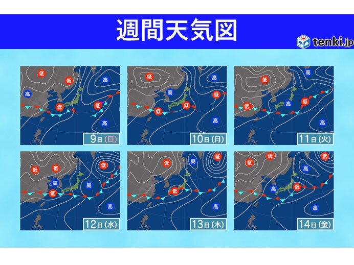 2週間天気前半:8日(土)～14日(金)