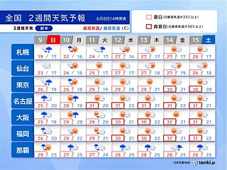 日曜は西日本で大雨の恐れ　遅れる九州北部～関東甲信の梅雨入りはいつ?　2週間天気
