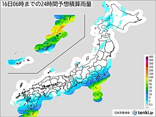 今日15日沖縄や九州南部は警報級の大雨　土砂災害に警戒　関東も夜は雨