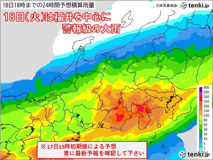 北陸　18日(火)は福井で警報級の大雨か　気温乱高下にも注意　梅雨入りは下旬か