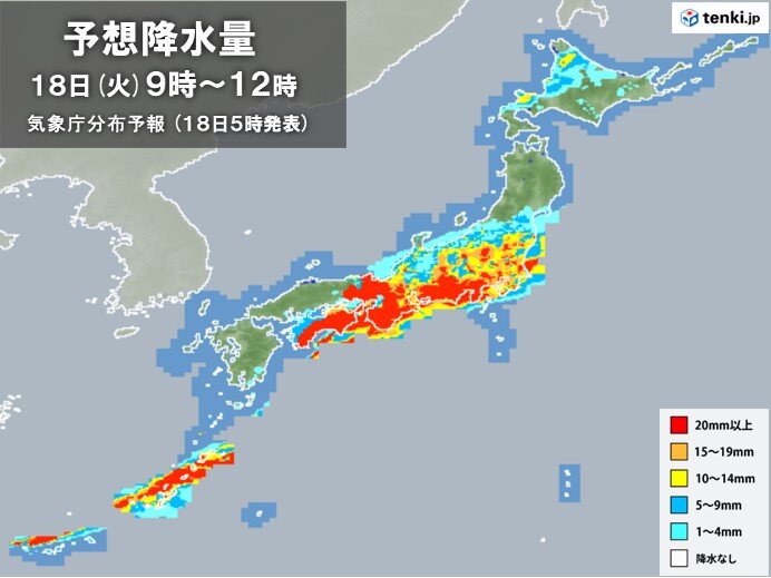 18日　沖縄や九州から関東で大雨　四国は線状降水帯発生の可能性　厳重な警戒を