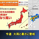 今週の天気　西日本中心に警報級の大雨　週末から全国で10年に一度レベルの高温予想