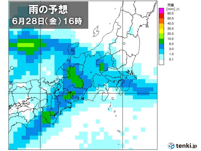 28日午後から　広く雨
