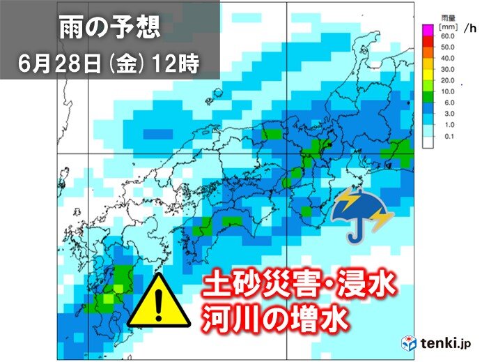 雨のピークは明日28日(金)の朝から夕方にかけて　半日で100ミリ前後に達する恐れも